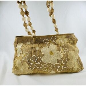 Embroidered Beaded Handbag Kanishka Hemp Sack Floral Design India Unique Purse